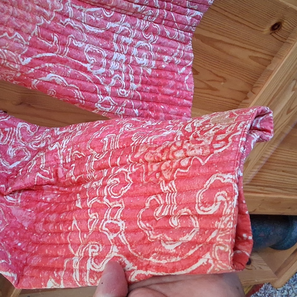 Sigrid Olsen 100% Silk Cream Coral Batik Lightweight Quilted Jacket Size Large - Picture 4 of 8